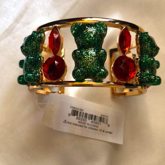 Betsey Johnson Gold Tone Holiday Whimsy Gummy Bear Wide Cuff Bangle NWT - Picture 2 of 12